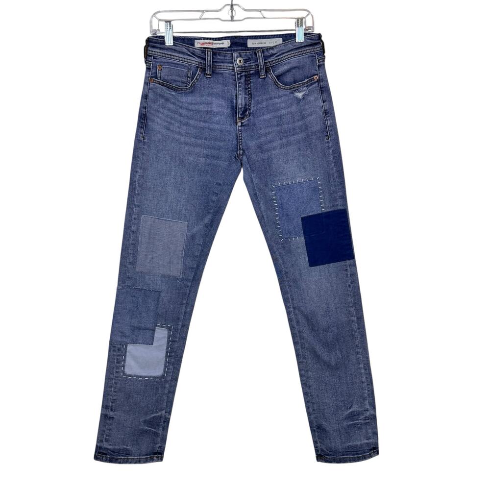 Patchwork Slim Fit Women's Jeans - Blue